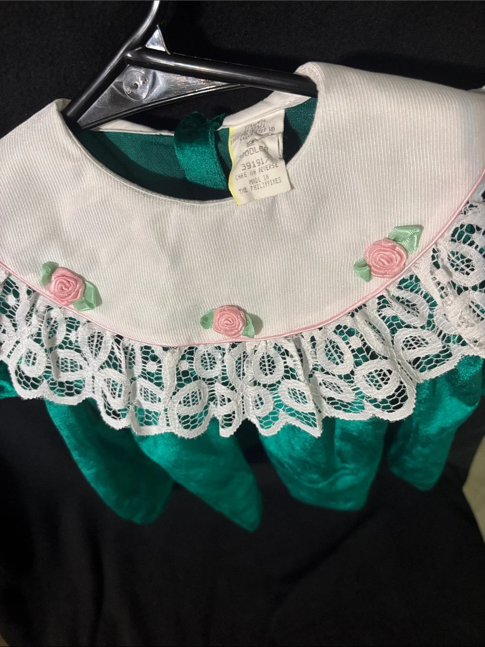 vintage green velvet toddler holiday dress  size 2 with headband
